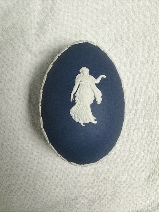 Wedgwood Other - VTG Wedgwood Blue Jasperware Egg Trinket Box -White Relief Dancing Hours Goddess
